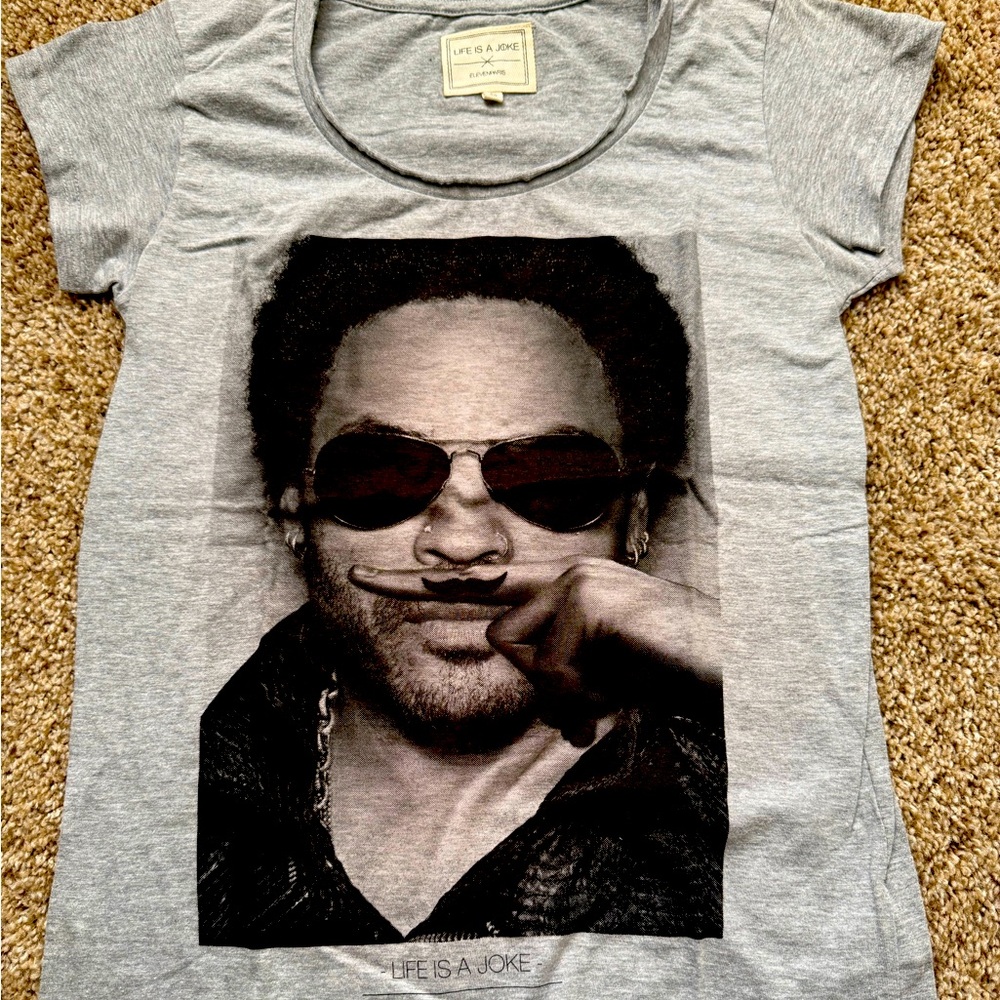 ELEVEN PARIS “LIFE’S A JOKE” LENNY KRAVITZ Tee GRAY X-SMALL LIKE NEW/USED!!